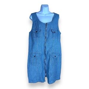 LARGE VINTAGE DPS NEW YORK BLUE PLAID COTTON DRESS SLEEVELESS COTTAGECORE PREPPY